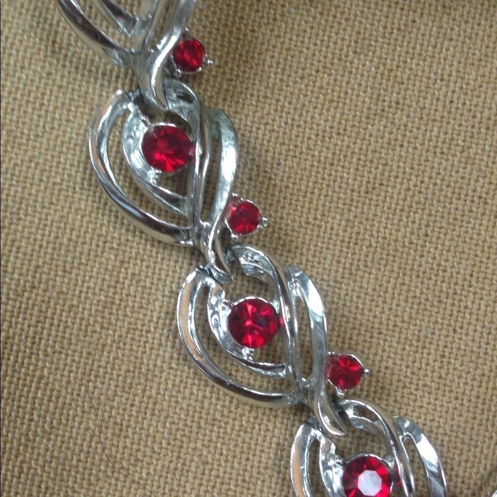 Vintage Silver and Red Rhinestone Bracelet